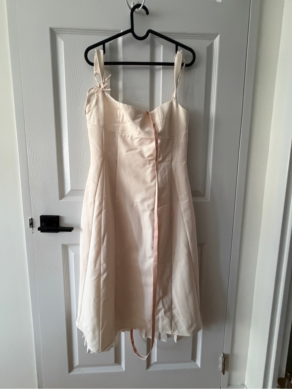 Oh Polly Cream Midi Dress with Pink Ribbon Detail